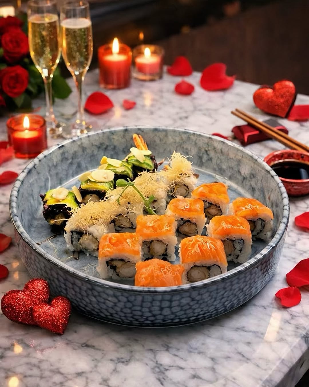 Vassoio di uramaki misti al salmone e avocado
